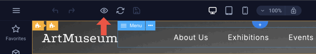 screenshot of an arrow pointing to the preview eyeball icon